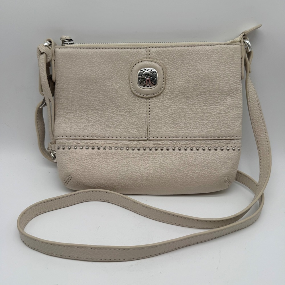Brighton Demi Mini Crossbody Bag Cream Pebbled Leather Studded Purse 9x7x1